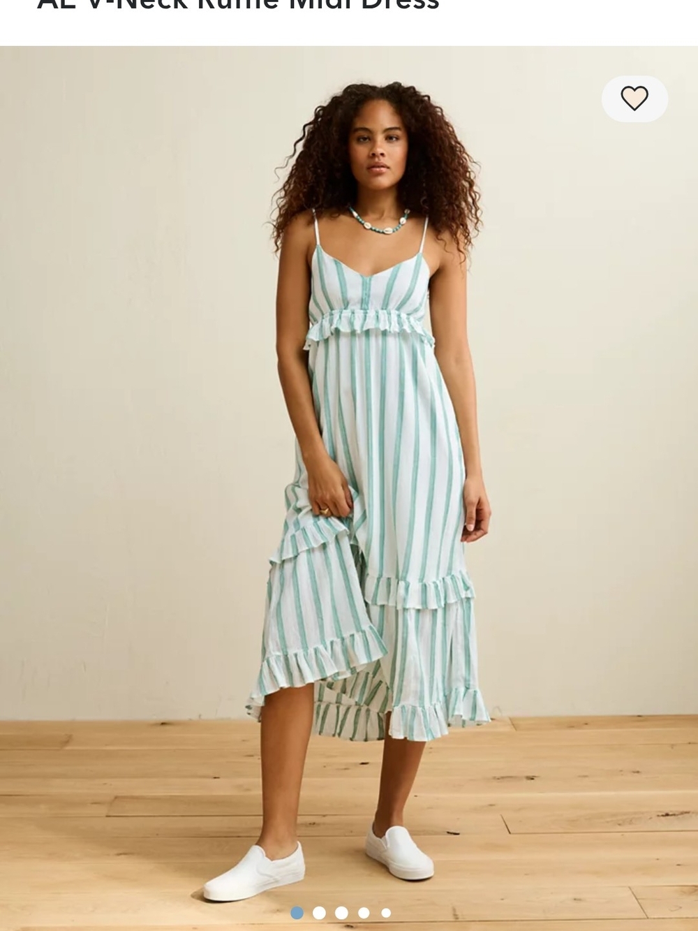 Striped V-Neck Ruffle Midi Dress in Green/White
